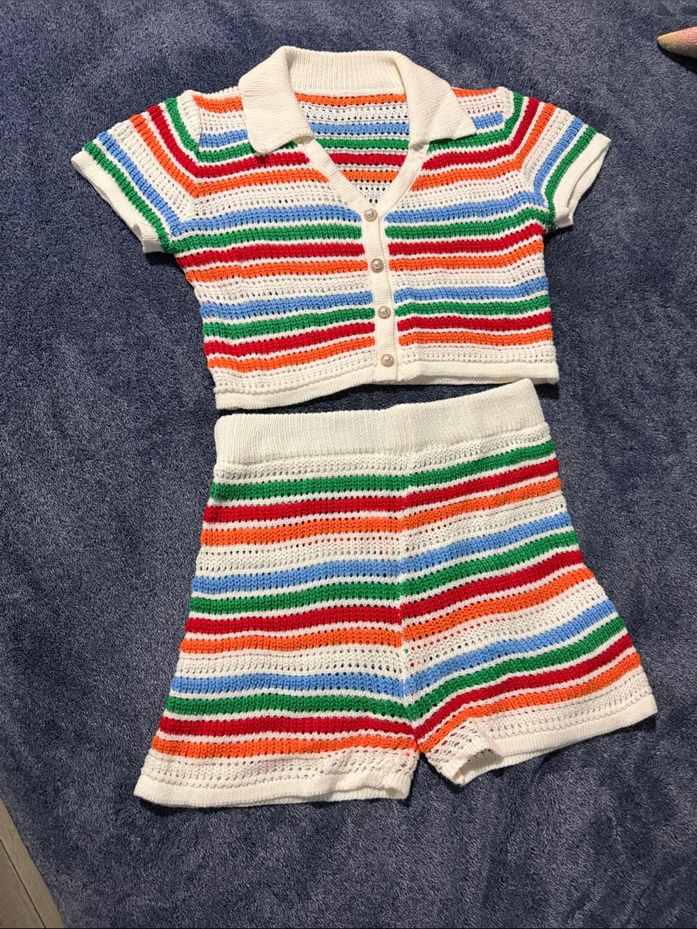 Striped Knit Two-Piece Shorts Set - Multicolor